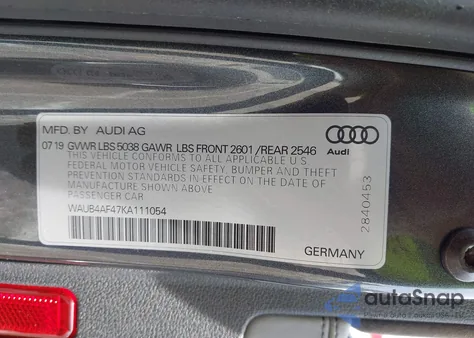 2019 Audi S4 3.0T Premium из США, поврежденный, VIN WAUB4AF47KA111054